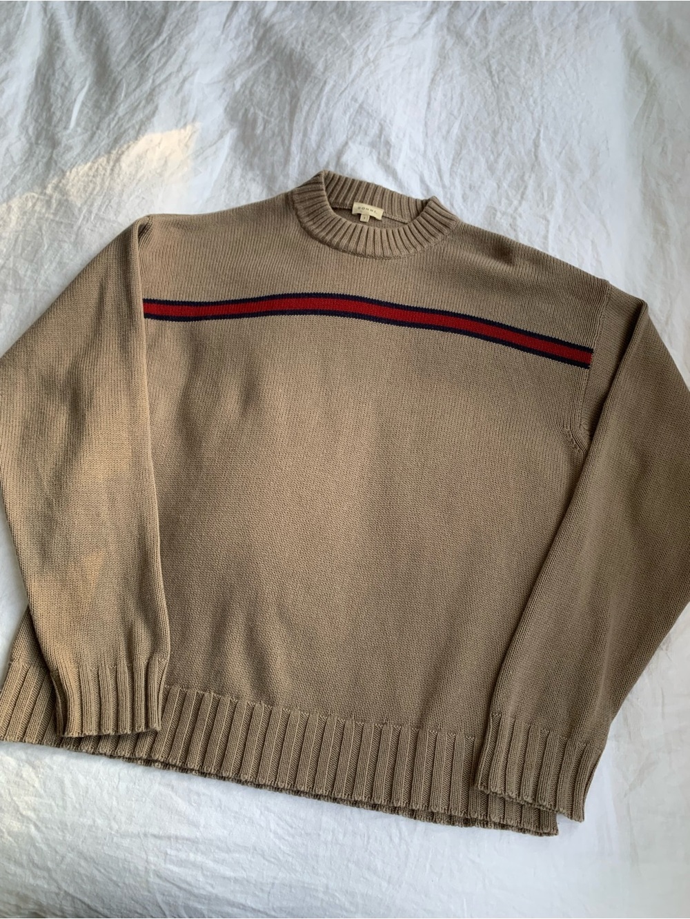 Donni The Cotton Cashmere Stripe Oversized Knit Sweater 90s Tan Brown Red - Picture 7 of 13